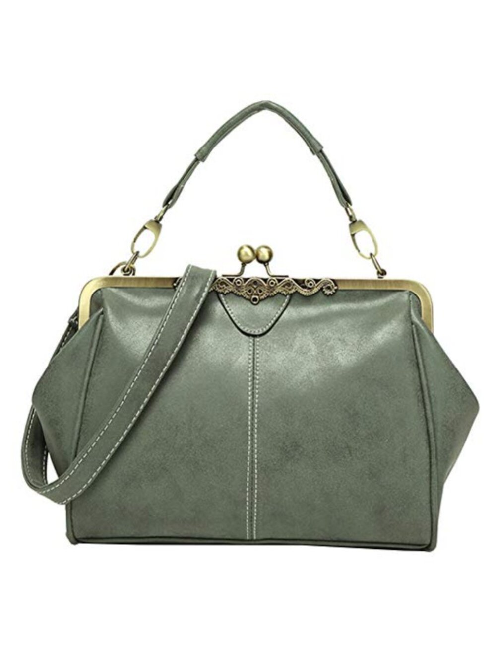 Vintage Kiss Lock Crossbody Purse PU Leather Messenger Bag